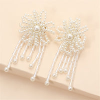 White Pearl & Acrylic 18K Gold-Plated Flower Tassel Drop Earrings
