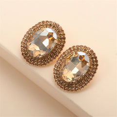 Champagne Crystal & Cubic Zirconia 18K Gold-Plated Oval Stud Earrings