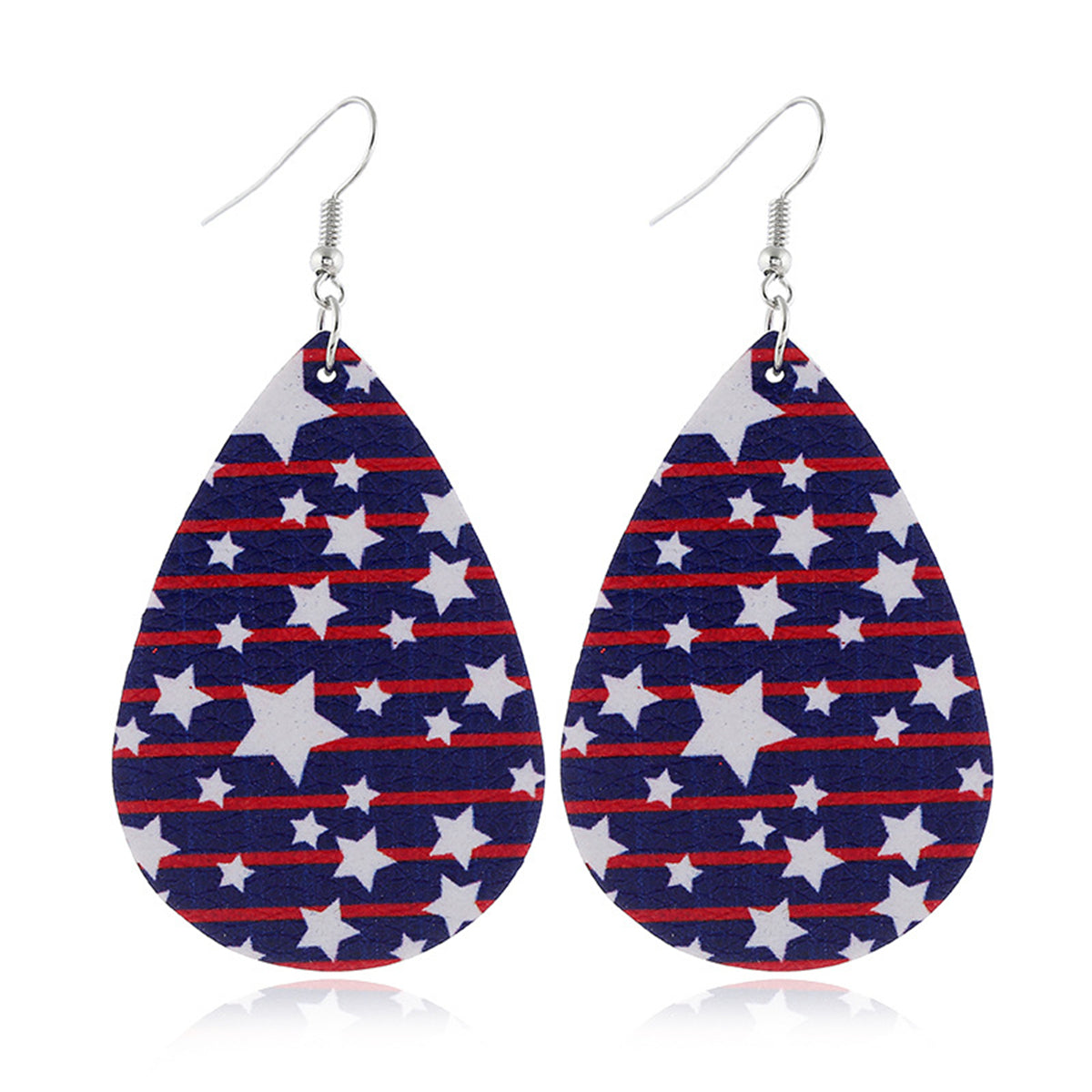 Navy & White Polystyrene Stars & Stripes Teardrop Drop Earrings