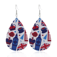 White & Blue Polystyrene Anglophile Teardrop Drop Earrings