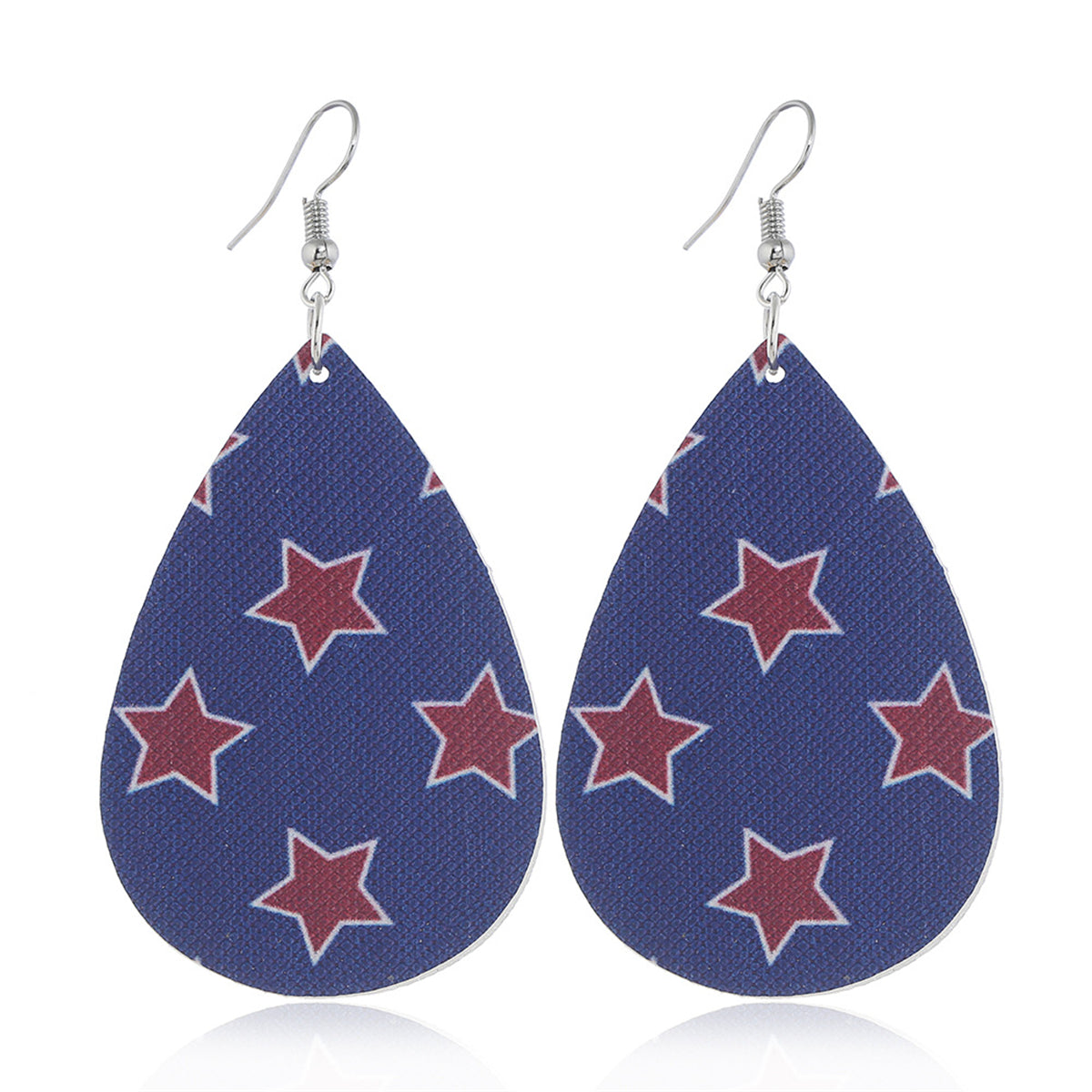 Navy & Red Polystyrene Stars Teardrop Drop Earrings