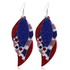 Navy & White Polystyrene Star Glitter Triple Leaf Drop Earrings