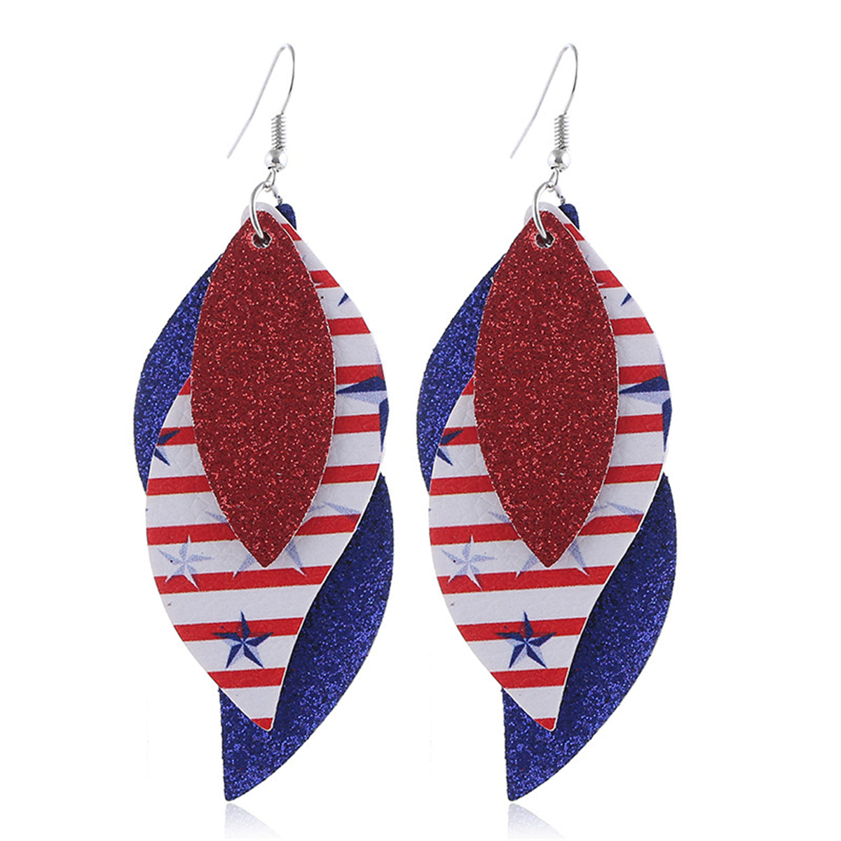Red & White Polystyrene Stripe Glitter Triple Leaf Drop Earrings