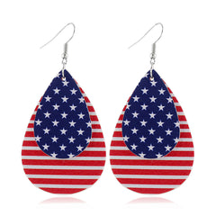 Blue & Red Polystyrene Stars & Stripes Double Drop Earrings