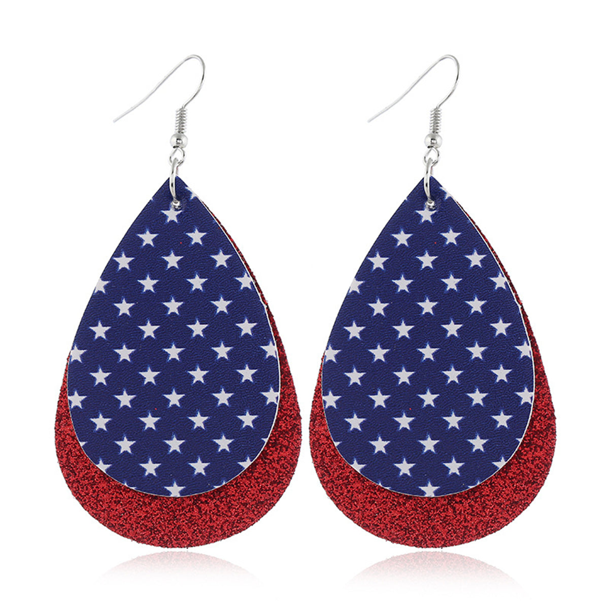 Blue & Red Polystyrene Star Double Drop Earrings