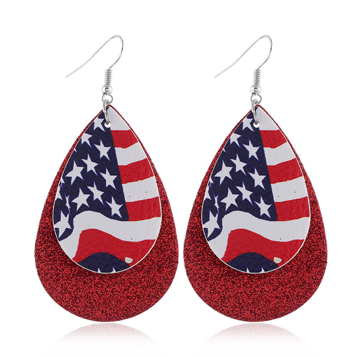 Red & Blue Polystyrene Stars & Stripes Glitter Drop Earrings