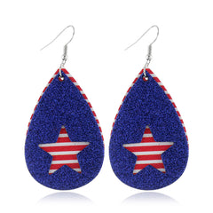 Blue & Red Polystyrene Stripe Glitter Star Cutout Drop Earrings