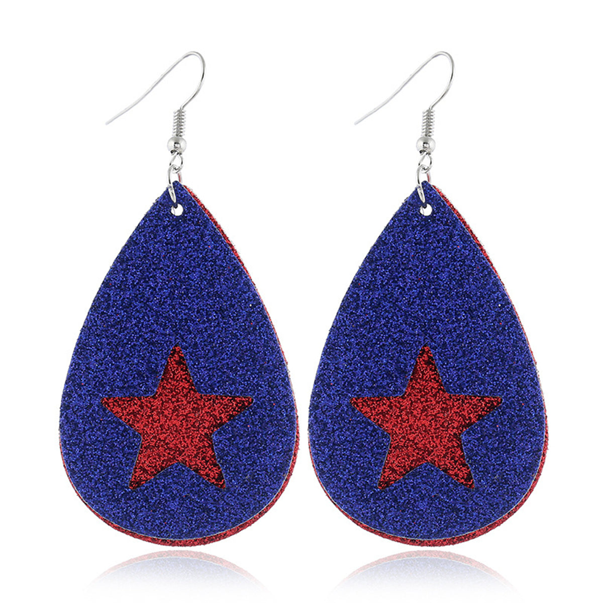 Blue & Red Polystyrene Glitter Star Cutout Drop Earrings