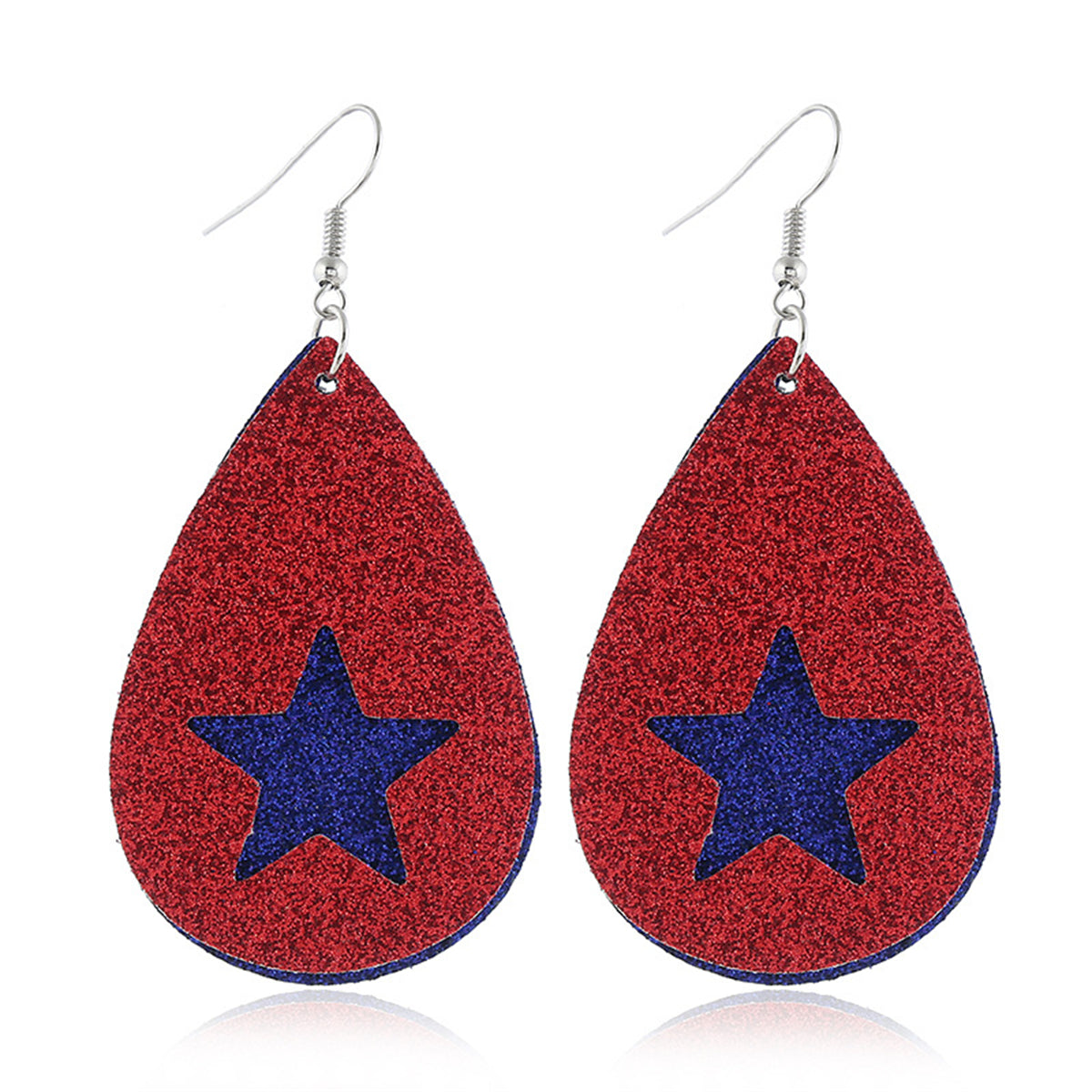 Red & Blue Polystyrene Glitter Star Cutout Drop Earrings