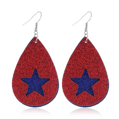 Red & Blue Polystyrene Glitter Star Cutout Drop Earrings