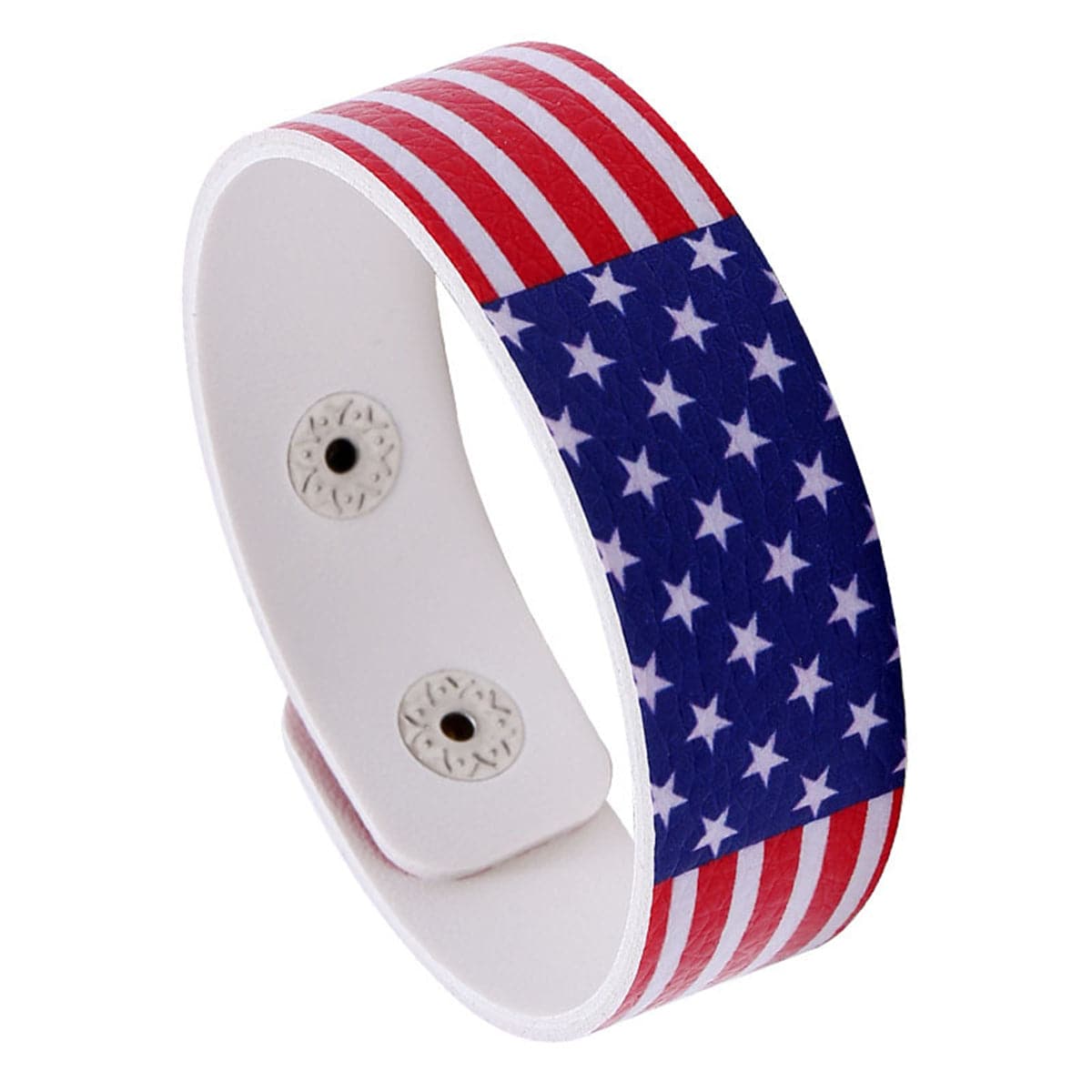 Blue and Red Polystyrene Stars and Stripes Bracelet, bracelet for women, vintage-inspired design, front view