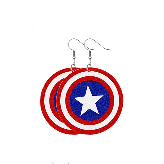 Blue and Red Polystyrene Star Round Drop Earrings, drop earrings for women, elegant gift for her, front view