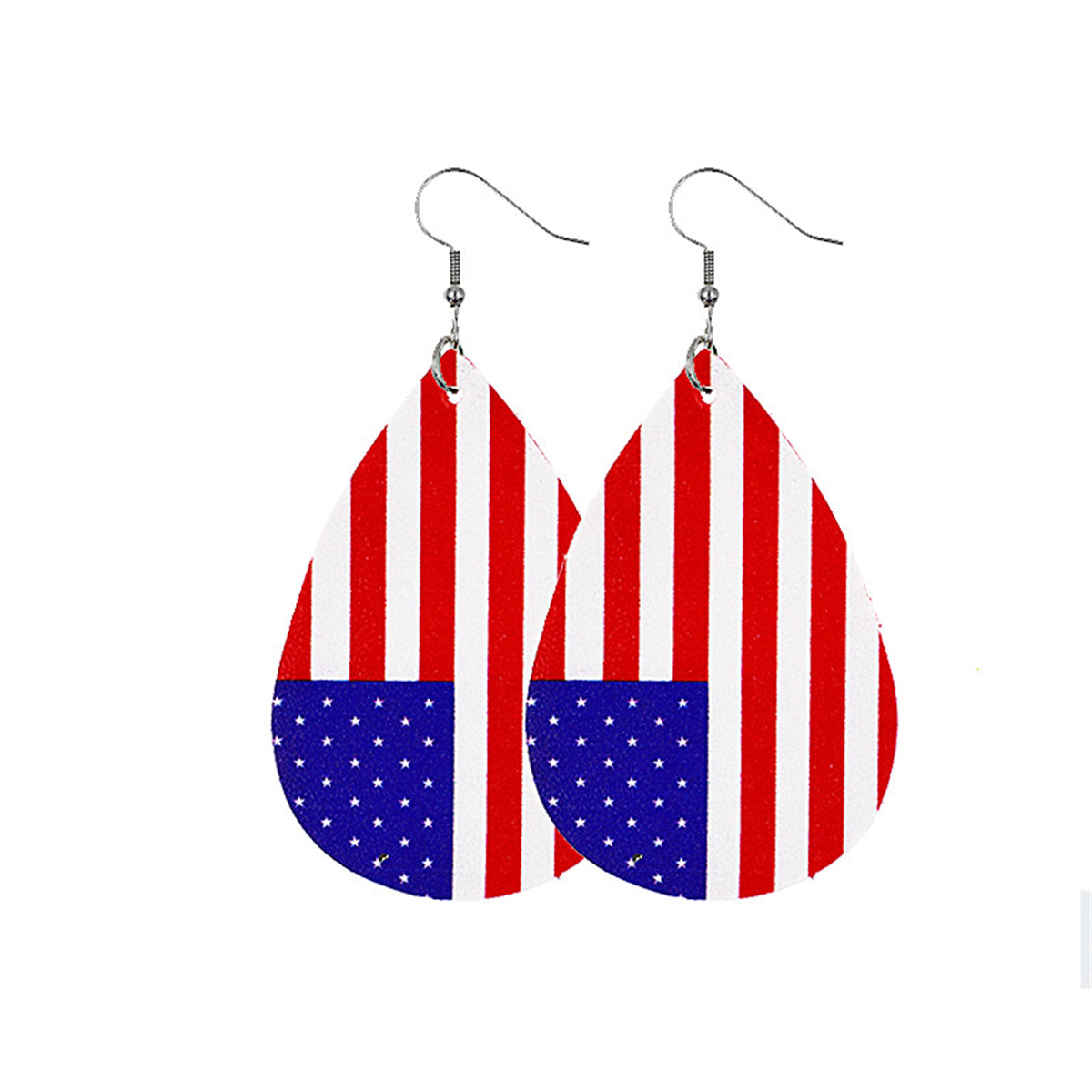 Blue and Red Polystyrene Vertical Stars and Stripes Drop Earrings, drop earrings for women, everyday style, front view