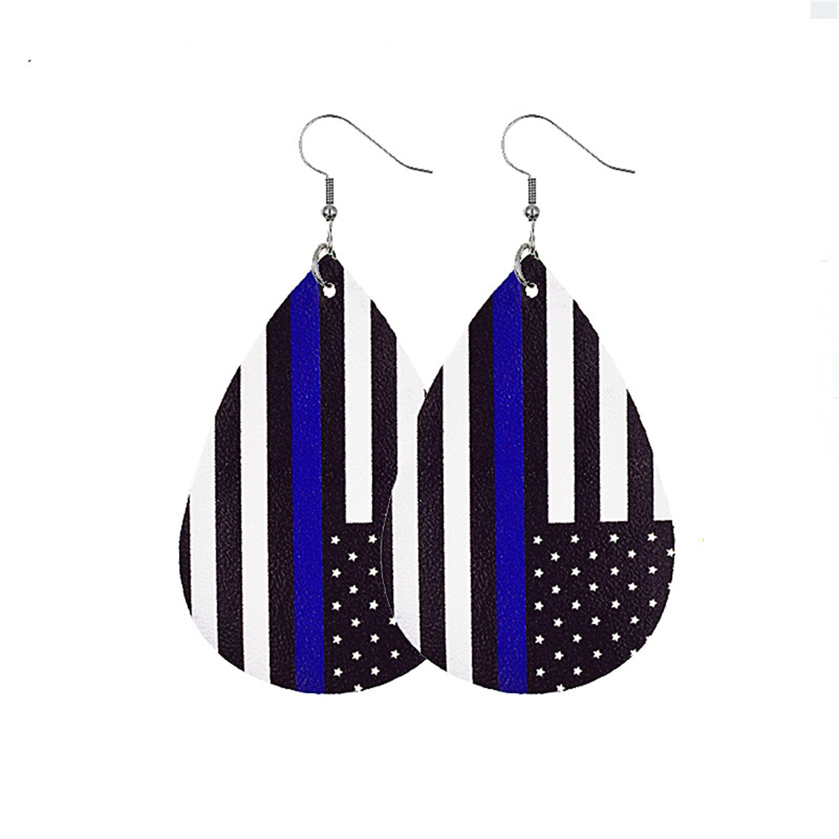 Black & Blue Stripe Teardrop Earrings