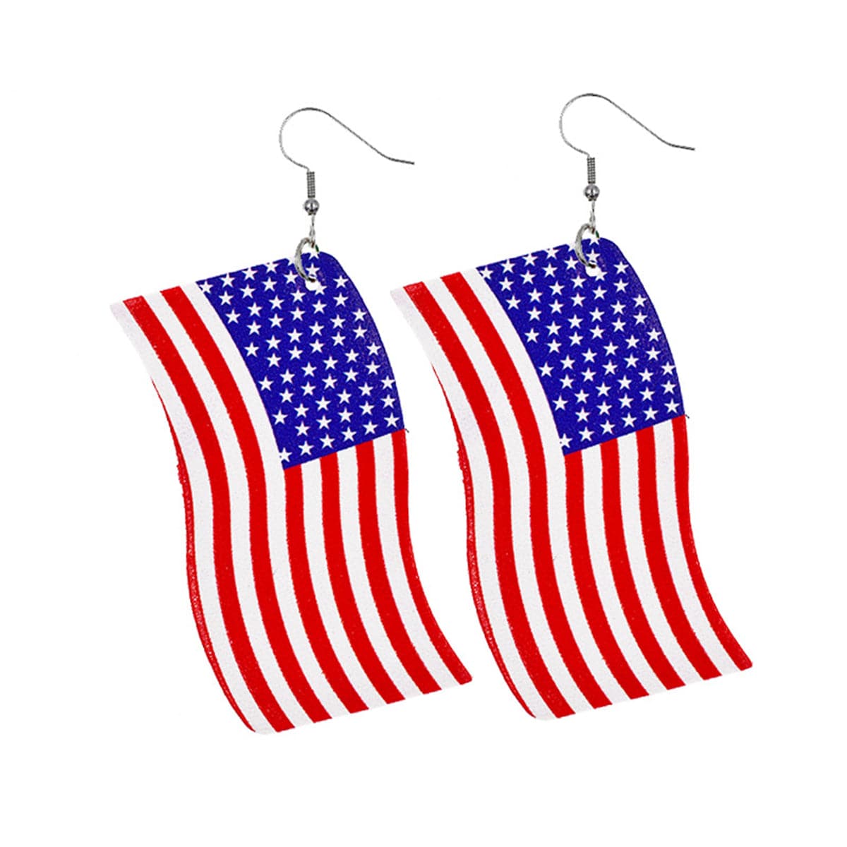 Blue & Red Polystyrene Wavy American Flag Drop Earrings