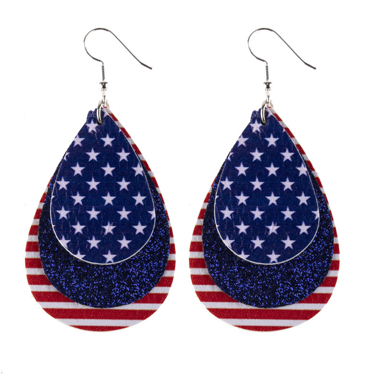 Blue & White Polystyrene Stars & Stripes Glitter Drop Earrings