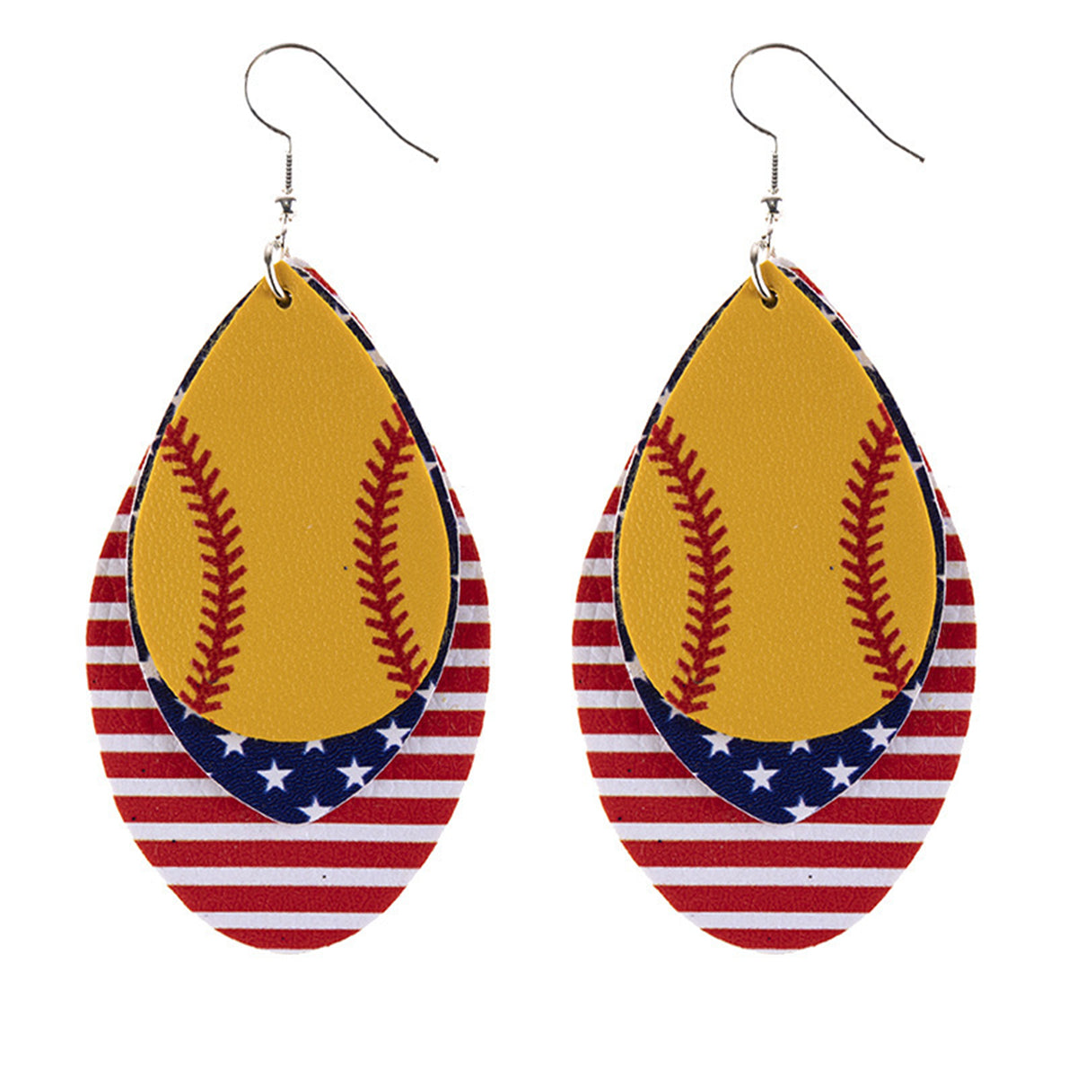Yellow & Red Polystyrene Patriotic Baseball Triple Drop Earrings