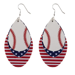 Off-White & Red Polystyrene Patriotic Baseball Triple Drop Earrings