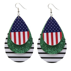 Navy & Green Polystyrene Glitter Patriotic Triple Drop Earrings