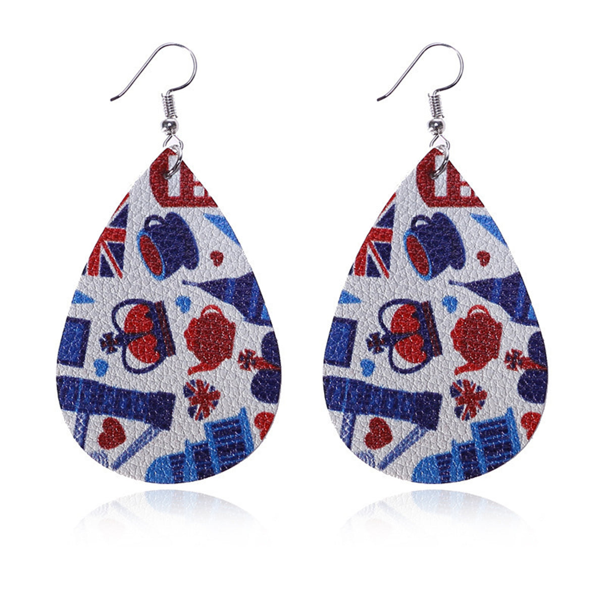 White & Red Polystyrene Anglophile Teardrop Drop Earrings