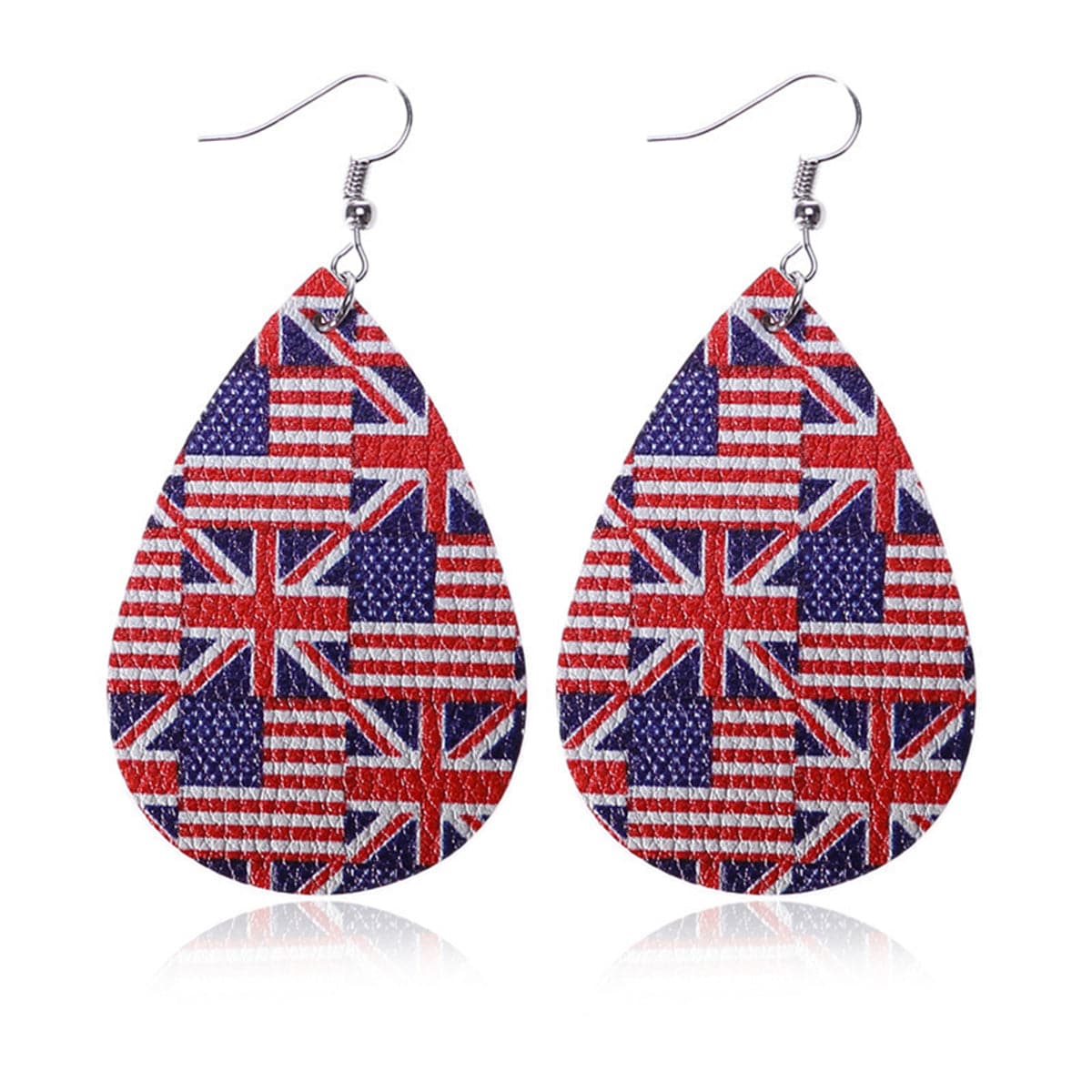 Blue & Red Polystyrene USA & UK Flag Teardrop Drop Earrings