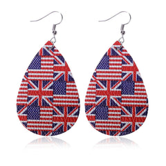 Blue & Red Polystyrene USA & UK Flag Teardrop Drop Earrings