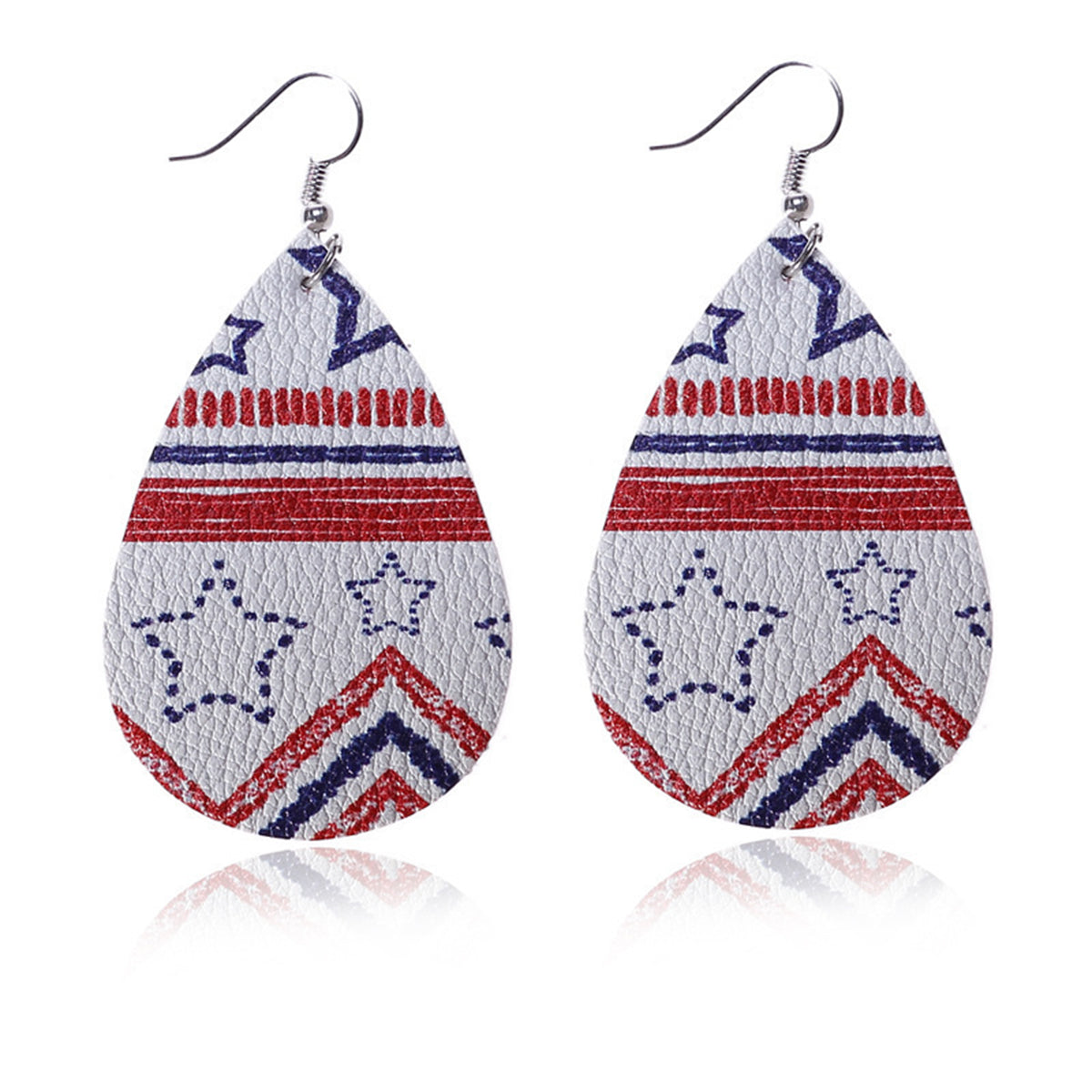 White & Red Polystyrene Geometric Star Teardrop Drop Earrings