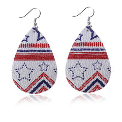 White & Red Polystyrene Geometric Star Teardrop Drop Earrings