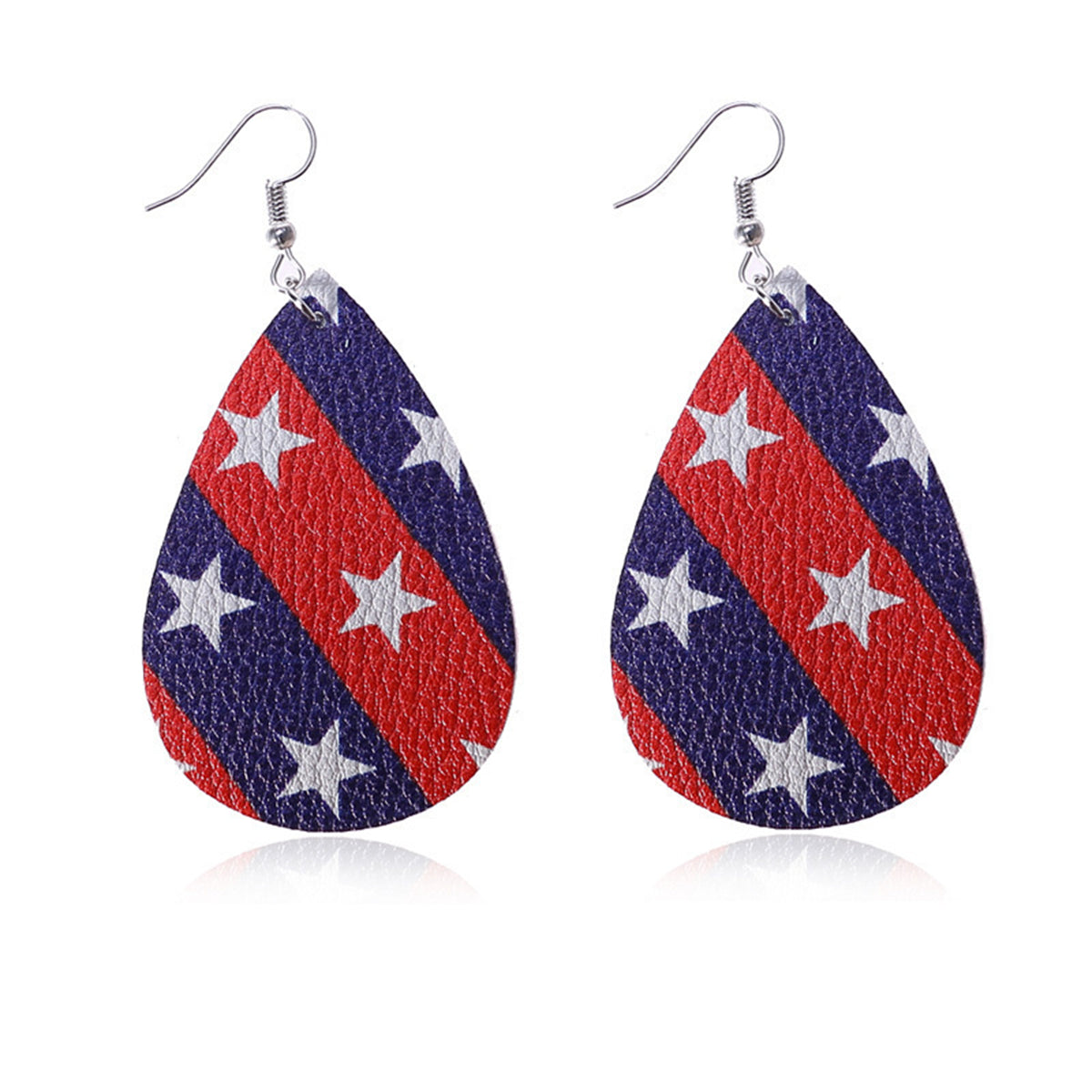 Red & Blue Polystyrene Star Diagonal Stripe Drop Earrings