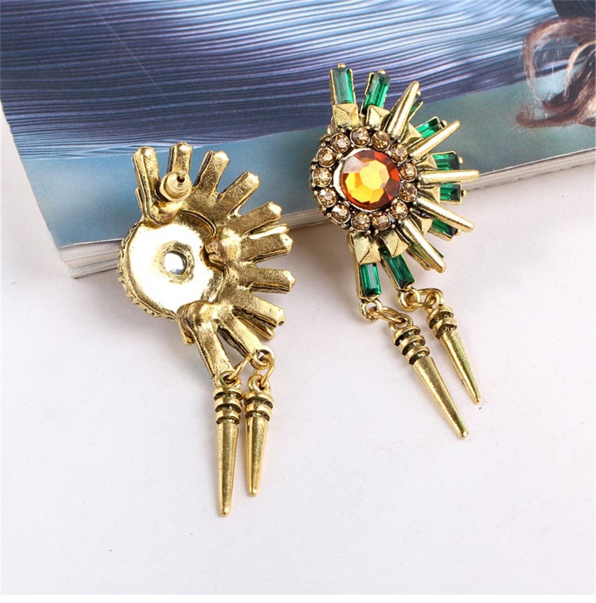 Cubic Zirocnia & 18K Gold-Plated Peacock Drop Earrings