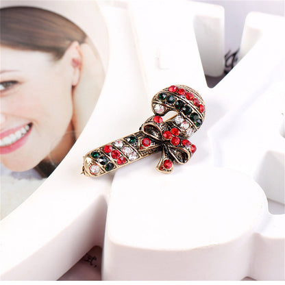 Black Cubic Zirconia and 18K Gold-Plated Candy Cane Brooch, gold brooch pin, everyday style, side view