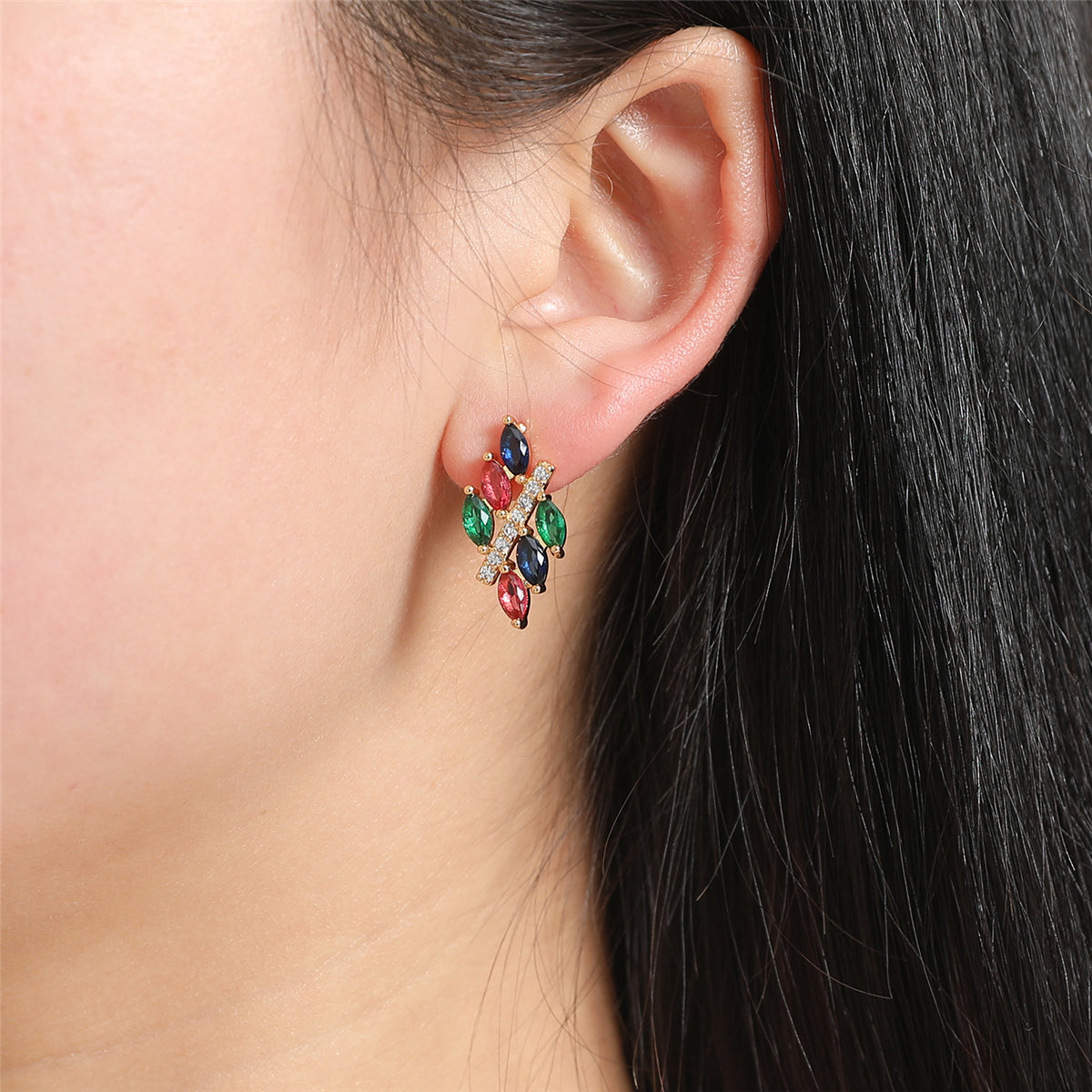 Multicolor Crystal and Cubic Zirconia Pear-Cut Botany Stud Earrings, stud earrings for women, styled look