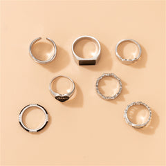 Black Enamel & Silver-Plated 'Good Luck' Cutout Ring Set