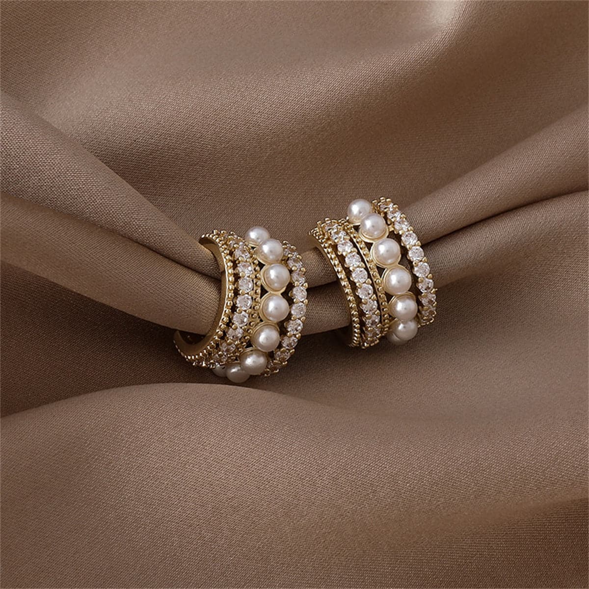 Pearl and Cubic Zirconia Huggie Earrings, huggie earrings, everyday style, lifestyle look