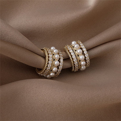 Pearl and Cubic Zirconia Huggie Earrings, huggie earrings, everyday style, lifestyle look
