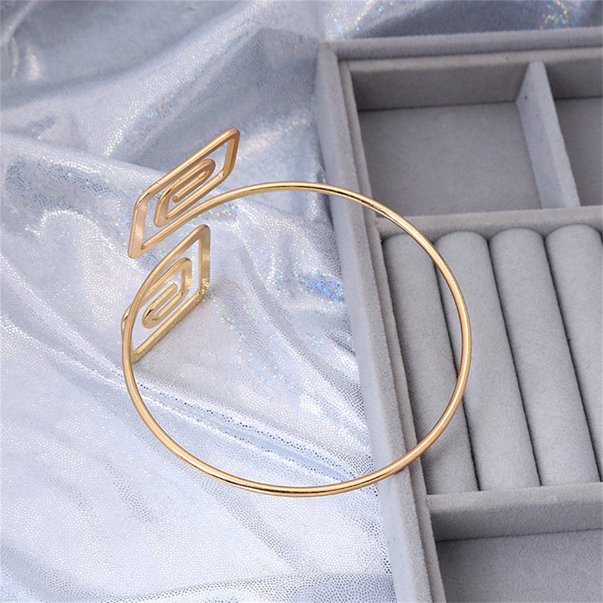 18K Gold-Plated Stacked-Square Bypass Arm Cuff, elegant gift for her, lifestyle look