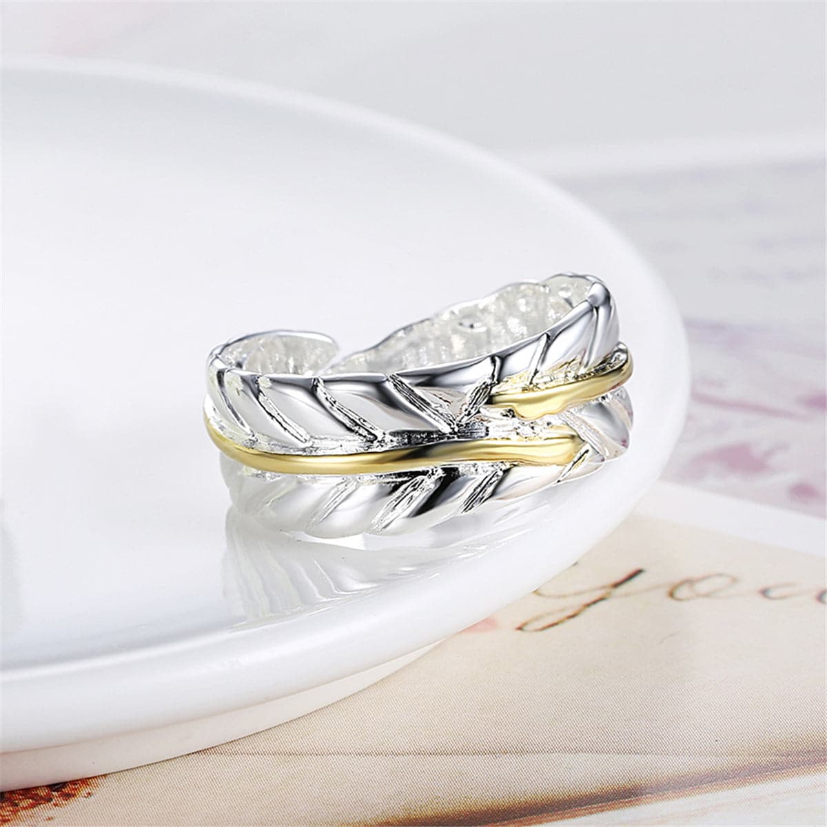 Silver-Plated & 18k Gold-Plated Wing Open Ring - streetregion