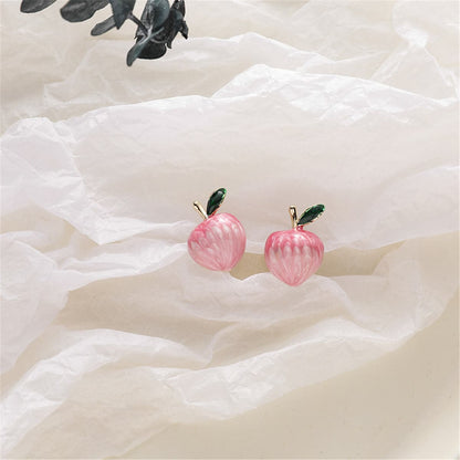 Pink and 18K Gold-Plated Peaches Stud Earrings, gold stud earrings for women, everyday style, styled look