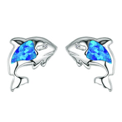 Blue Opal & Cubic Zirconia Dolphin Stud Earrings