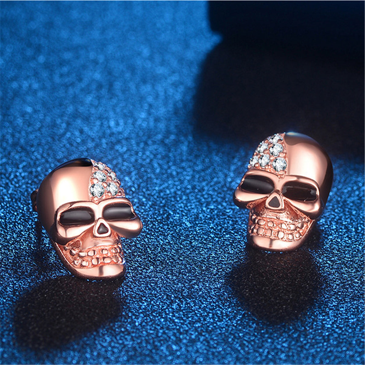 Cubic Zirconia & 18K Rose Gold-Plated Skull Stud Earrings