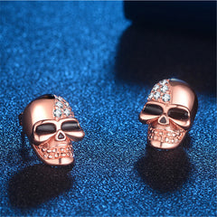 Cubic Zirconia & 18K Rose Gold-Plated Skull Stud Earrings