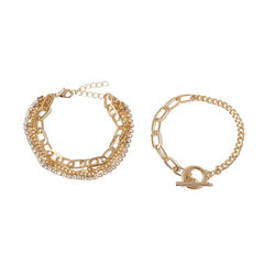 Cubic Zirconia & 18K Gold-Plated Five-Piece Tennis Figaro Bracelet Set