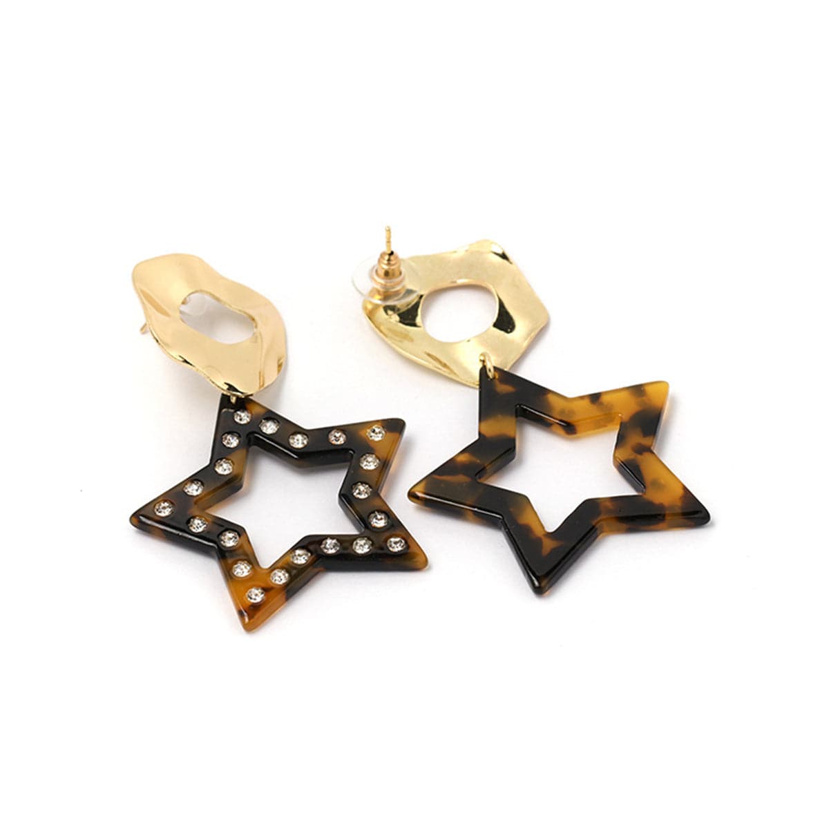 Cubic Zirconia & Brown Acrylic 18K Gold-Plated Leopard Star Drop Earrings