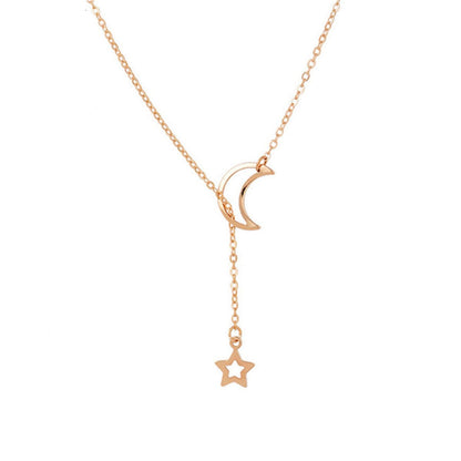18K Gold-Plated Openwork Celestial Lariat Necklace, gold pendant necklace for women, botanical inspired, front view