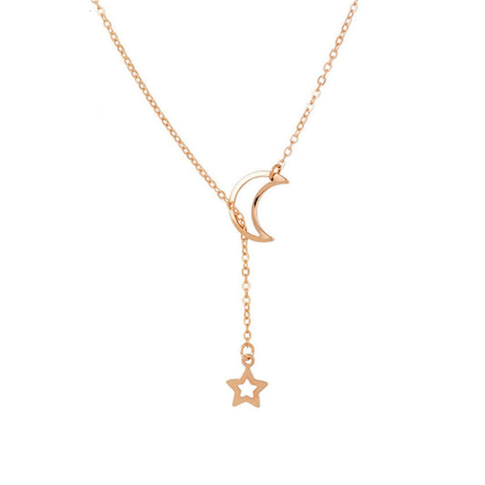 18K Gold-Plated Openwork Celestial Lariat Necklace, gold pendant necklace for women, botanical inspired, front view