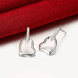 cubic zirconia & Silver-Plated Hollow Heart Drop Earrings - streetregion