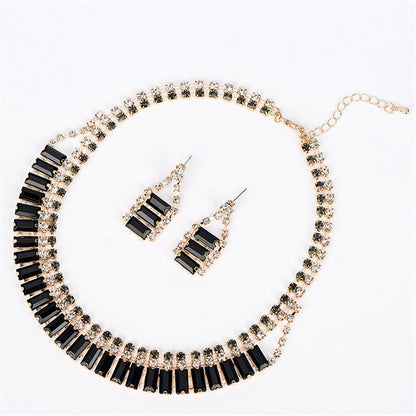 Black Crystal and Cubic Zirconia Drop Earrings and Statement Necklace, drop earrings for women, front view
