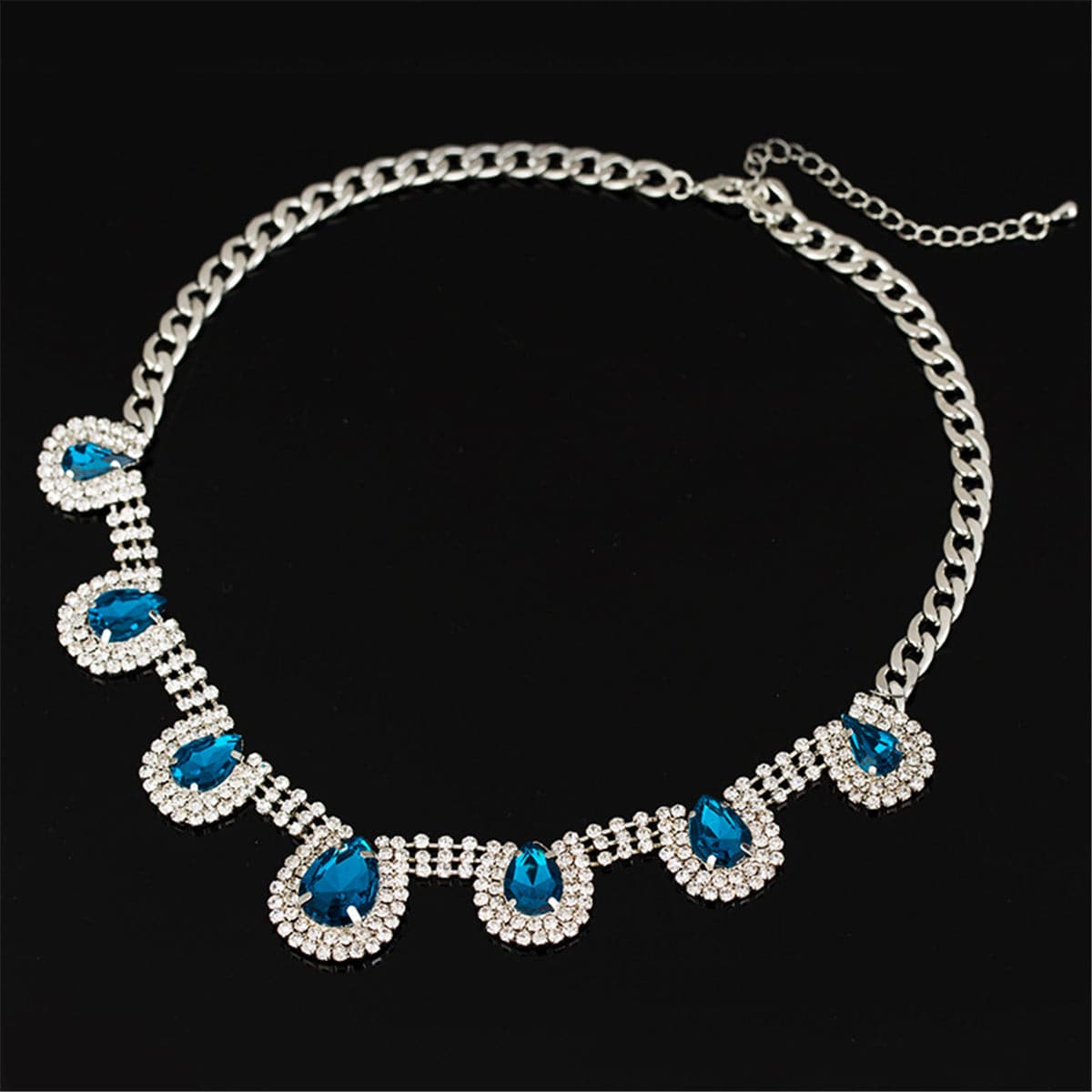 Blue Crystal & Cubic Zirconia Pear Statement Necklace