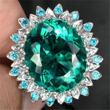 Green Crystal & cubic zirconia Floral Ring - streetregion