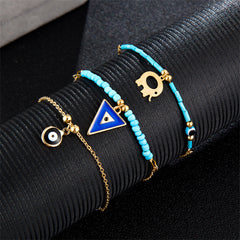 Turquoise & 18K Gold-Plated Elephant Charm Anklet Set